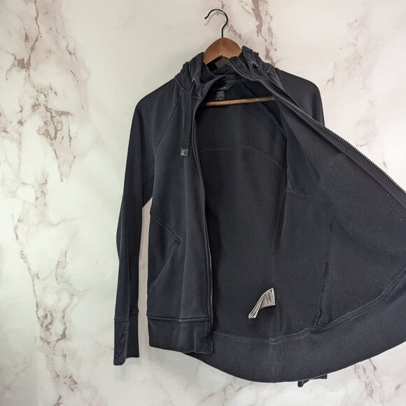 Athleta Jacket Women Medium Black Hoodie Full Zip Fleece Thumb Hole Triumph - Picture 10 of 12